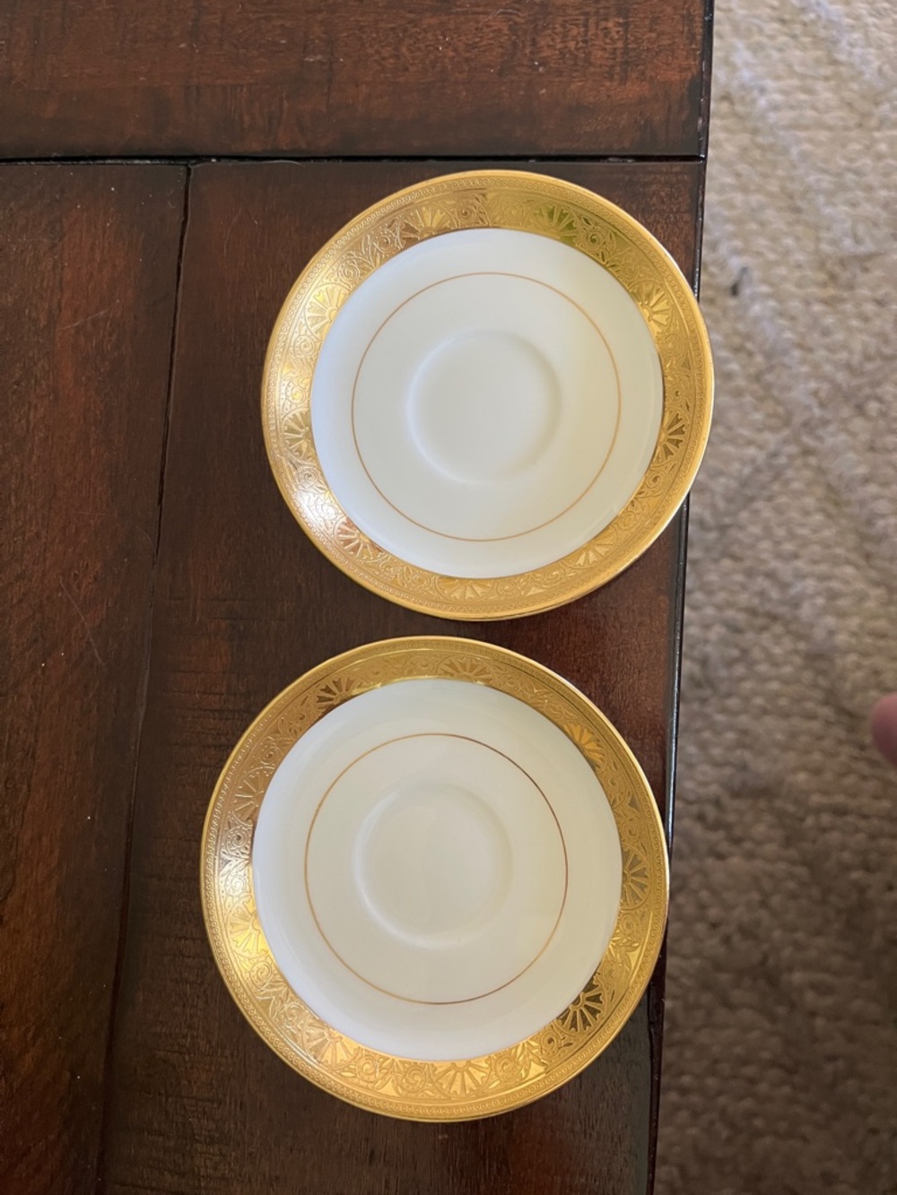 Vintage Mintons for Tiffany and Co White Porcelain Saucers with Gold Trim